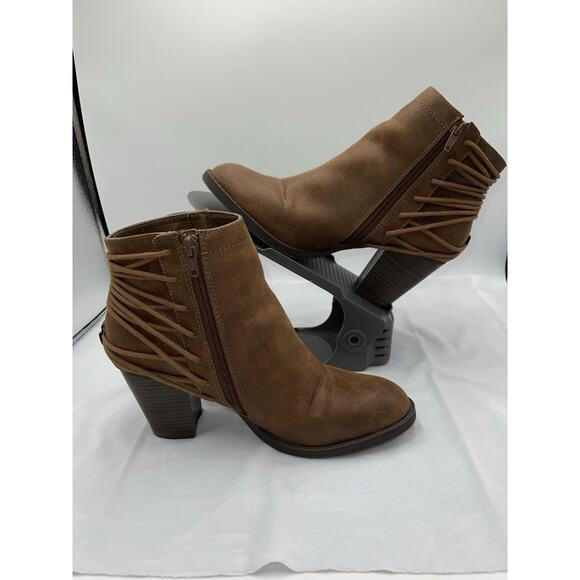 Candies Ankle Boots Heeled Brown Vegan Nubuck Booties Womens Size 9M Zipper - Picture 2 of 9